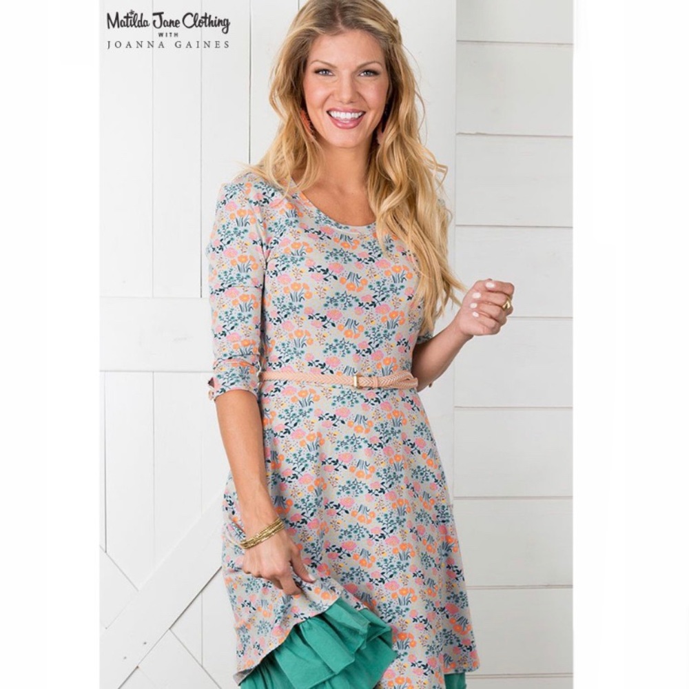 Matilda Jane Floral Dress Teal Ruffle Trim Dress